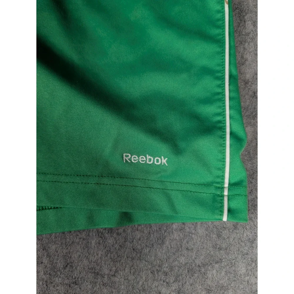 Reebok Mens Athletic Shorts Green White Piping Elastic Waist Drawstring Mesh